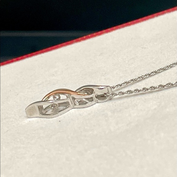 NWOT Genuine Floating Diamond, 10k Rose Gold & Sterling Silver Necklace - Picture 10 of 15